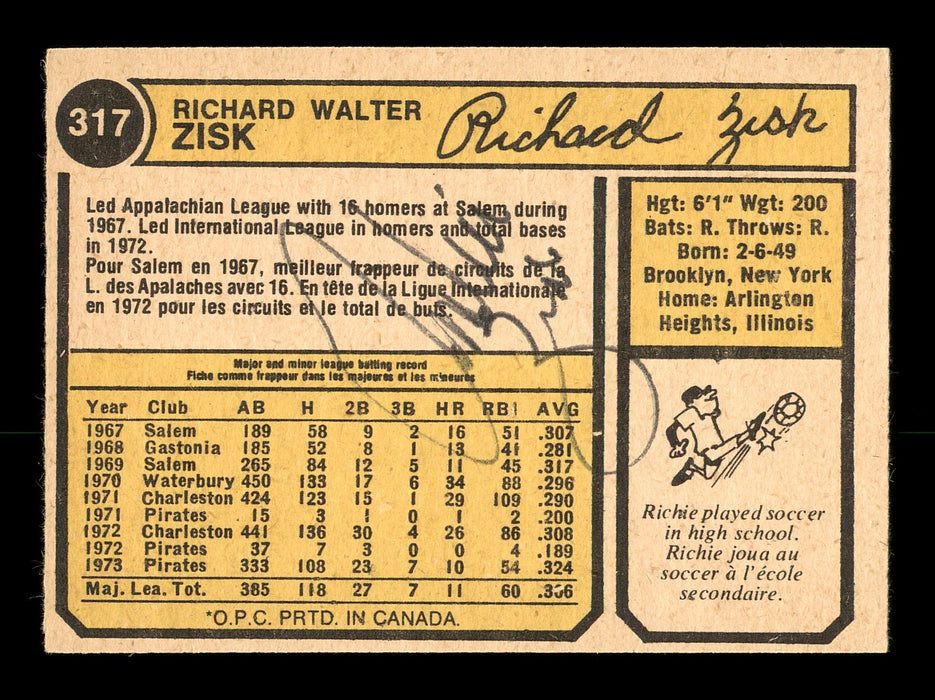 Richie Zisk Autographed 1974 O-Pee-Chee Card #317 Pittsburgh Pirates SKU #169347 - RSA
