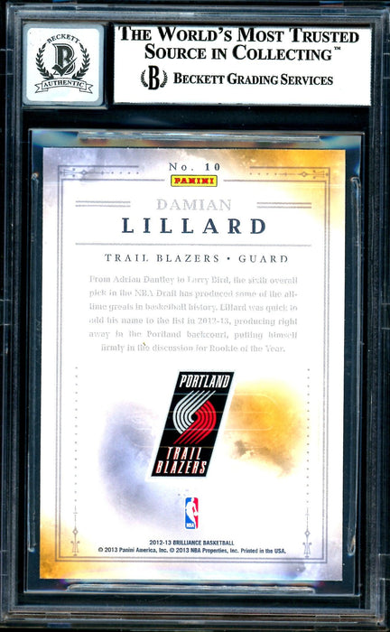 Damian Lillard Autographed 2012-13 Panini Brilliance Magic Numbers Rookie Card #10 Portland Trail Blazers Auto Grade Gem Mint 10 Beckett BAS #13605357 - RSA