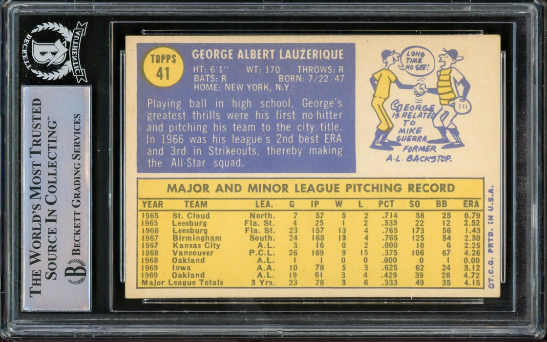 George Lauzerique Autographed 1970 Topps Card #41 Oakland A's Beckett BAS #14612280 - RSA