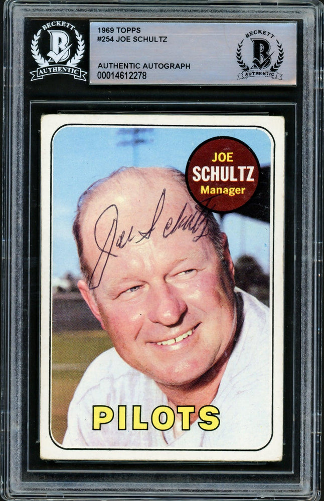 Joe Schultz Autographed 1969 Topps Card #254 Seattle Pilots Beckett BAS #14612278 - RSA