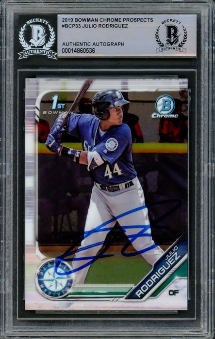 Julio Rodriguez Autographed 2019 Bowman Chrome Prospects Rookie Card #BCP33 Seattle Mariners Beckett BAS Stock #210526