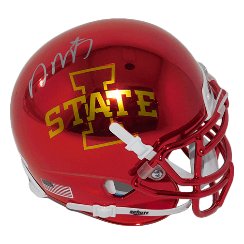 David Montgomery Autographed Iowa State Cyclones Red Chrome Football Mini Helmet (JSA) - RSA