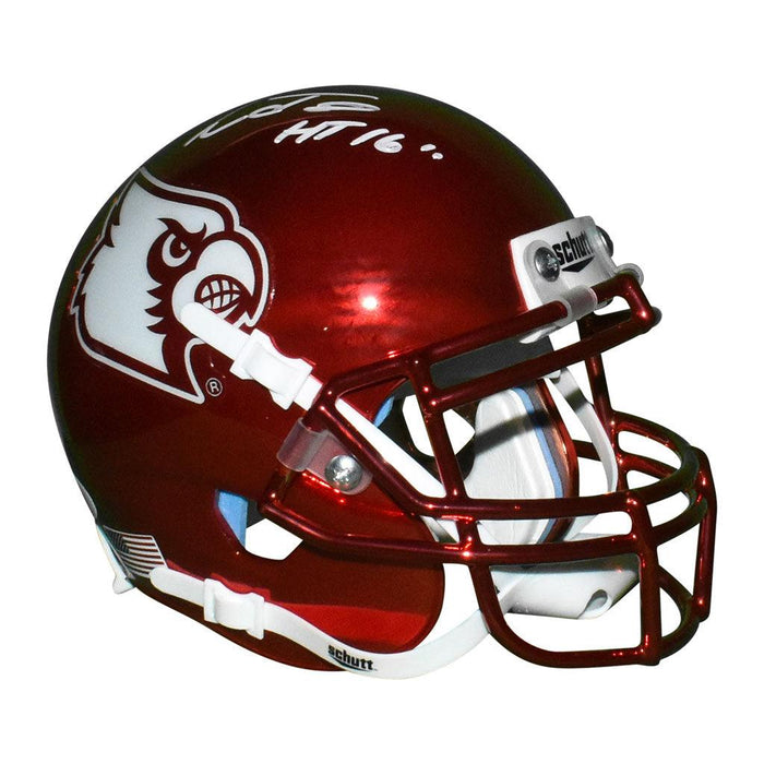 Lamar Jackson Signed 16 Heisman Inscription Louisville Cardinals Mini Schutt Replica Red Football Helmet (JSA) - RSA