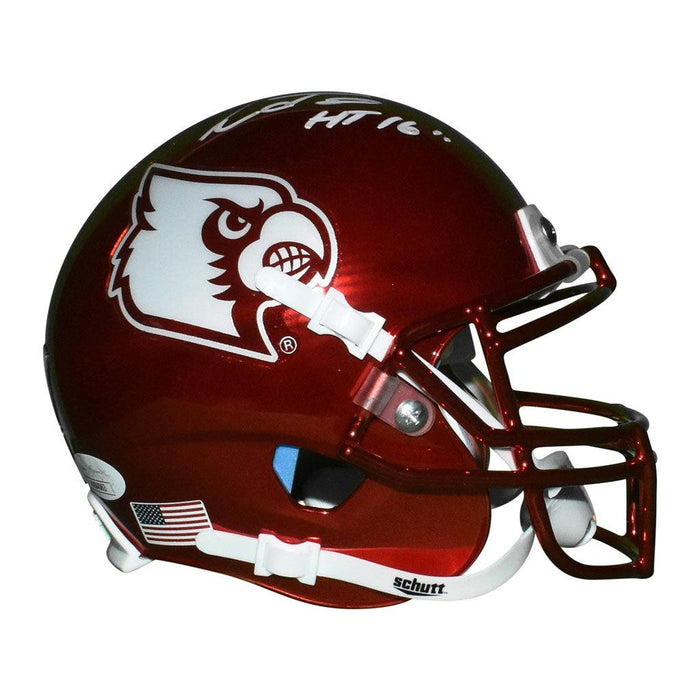 Lamar Jackson Signed 16 Heisman Inscription Louisville Cardinals Mini Schutt Replica Red Football Helmet (JSA) - RSA