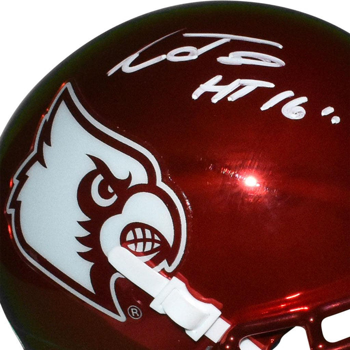 Lamar Jackson Signed 16 Heisman Inscription Louisville Cardinals Mini Schutt Replica Red Football Helmet (JSA) - RSA