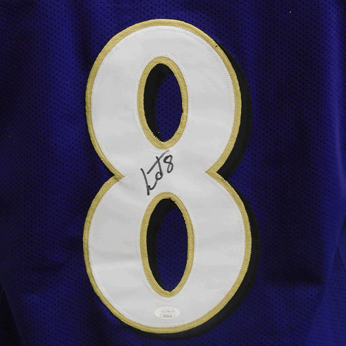 Lamar Jackson Autographed Pro Style Football Jersey Purple (JSA) - RSA