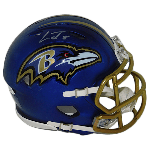 Lamar Jackson Baltimore Ravens Autographed Mini Helmet Blaze Purple Speed (JSA) - RSA