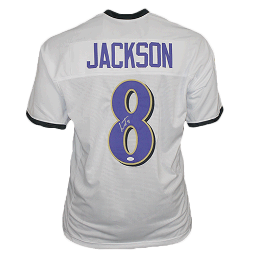Lamar Jackson Autographed Pro Style Football Jersey White (JSA) - RSA