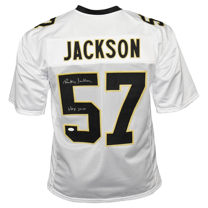 Rickey Jackson Signed HOF 2010 Inscription New Orleans White Football Jersey (JSA) - RSA