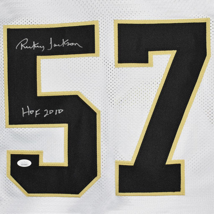 Rickey Jackson Signed HOF 2010 Inscription New Orleans White Football Jersey (JSA) - RSA