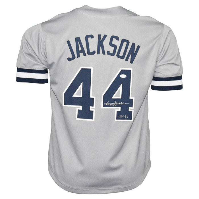 Reggie Jackson Signed HOF 93 Inscription New York Grey Baseball Jersey (JSA) - RSA