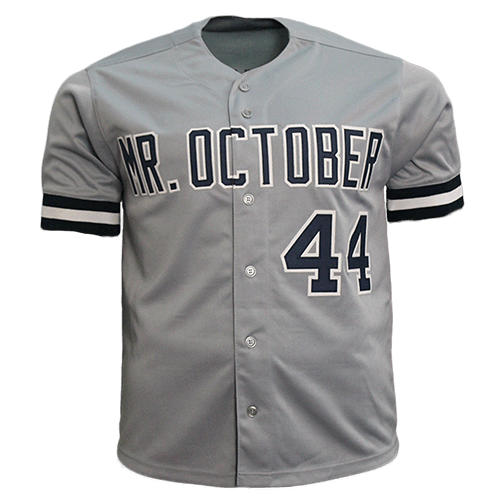 Reggie Jackson Autographed Throwback "Mr. October" Baseball Jersey Grey (JSA) - RSA