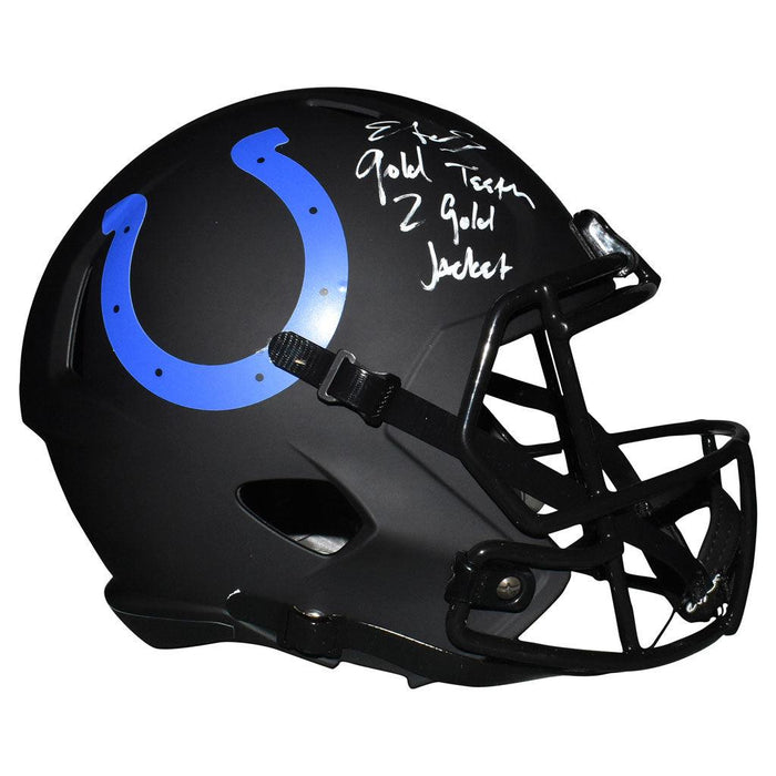Edgerrin James Signed Gold Teeth 2 Gold Jacket Inscription Indianapolis Colts Eclipse Speed Full-Size Replica Football Helmet (JSA) - RSA