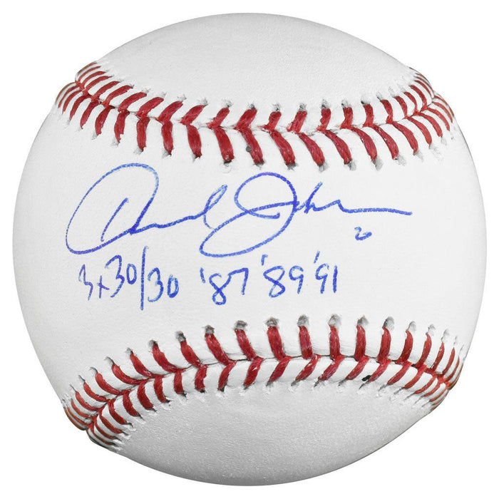 Howard Johnson Signed 3x 30/30 Inscription Rawlings Official Major League Baseball (JSA) - RSA