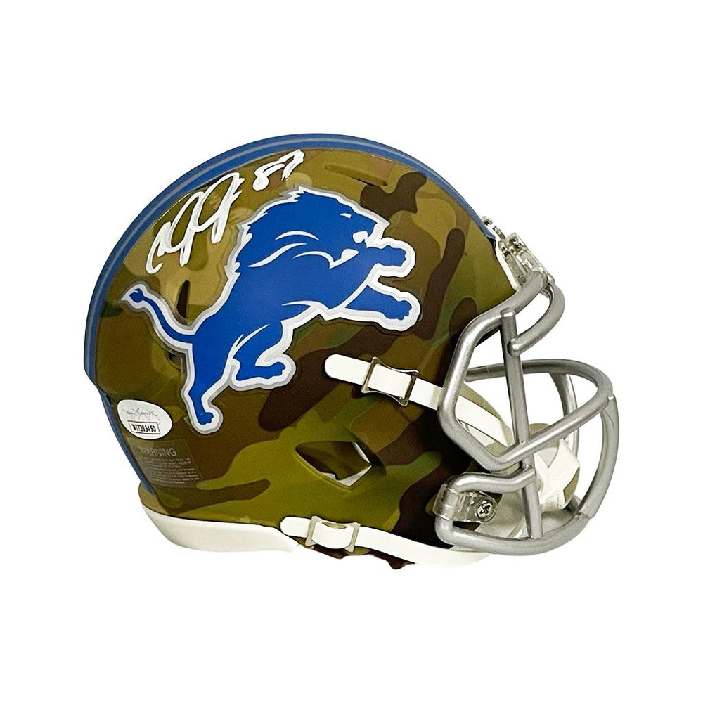 Calvin Johnson Signed Detroit Lions Camo Speed Mini Replica Football Helmet (JSA) - RSA