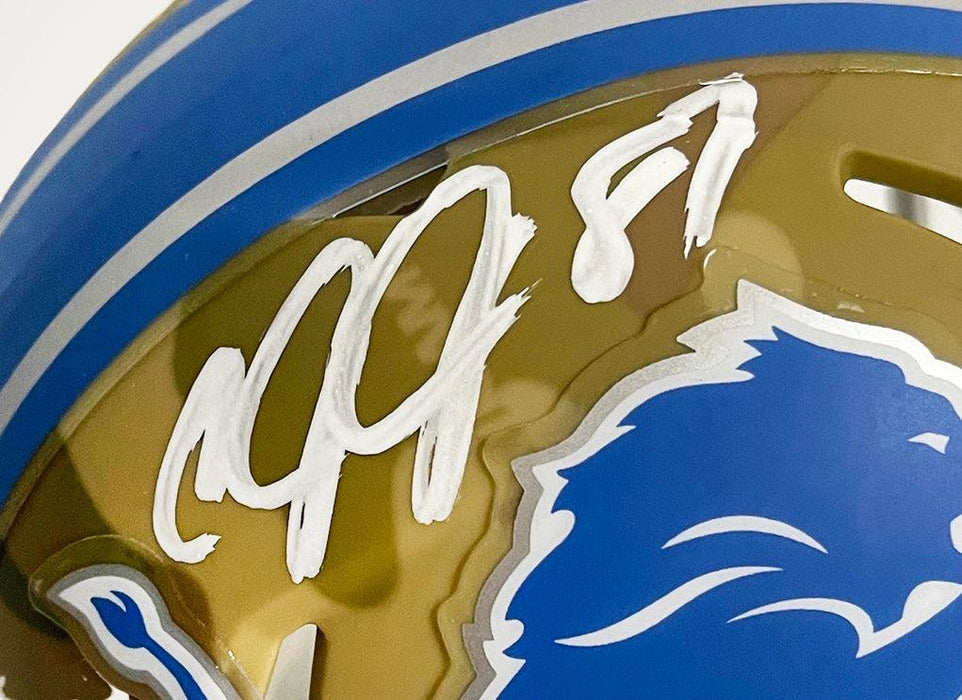Calvin Johnson Signed Detroit Lions Camo Speed Mini Replica Football Helmet (JSA) - RSA