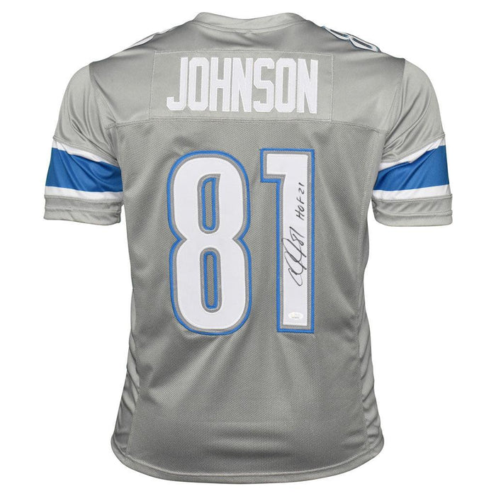 Calvin Johnson Signed HOF 21 Inscription Detroit Pro Grey Football Jer — RSA