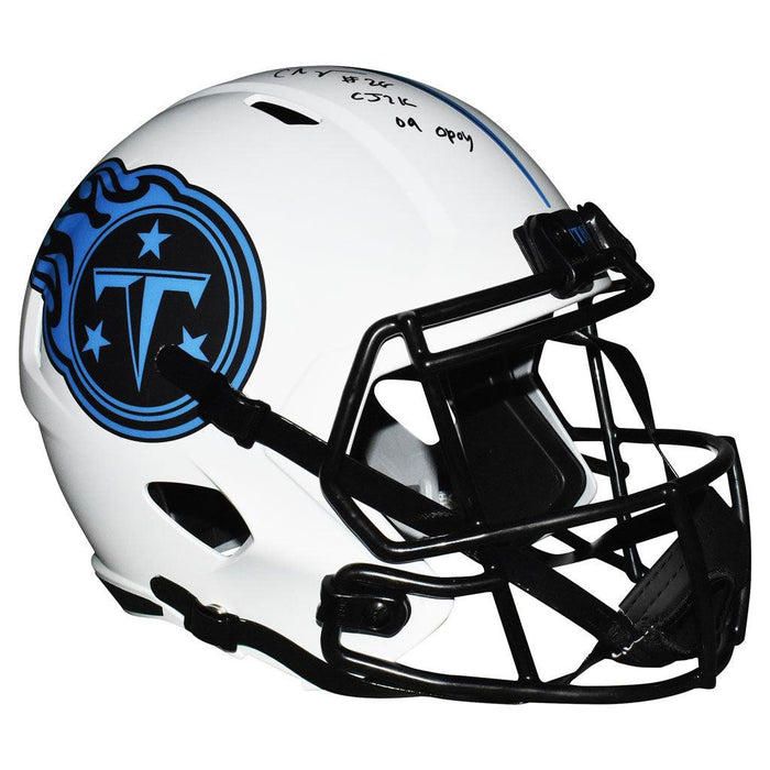 Chris Johnson Signed 09 OPOY CJ2K Inscription Tennessee Titans Lunar Eclipse Speed Full-Size Replica Football Helmet (JSA) - RSA