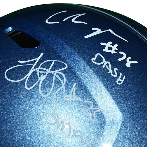 2-Signature Chris Johnson/LenDale White Signed Smash and Dash Inscription Tennessee Titans Flash Speed Full-Size Replica Football Helmet (JSA) - RSA