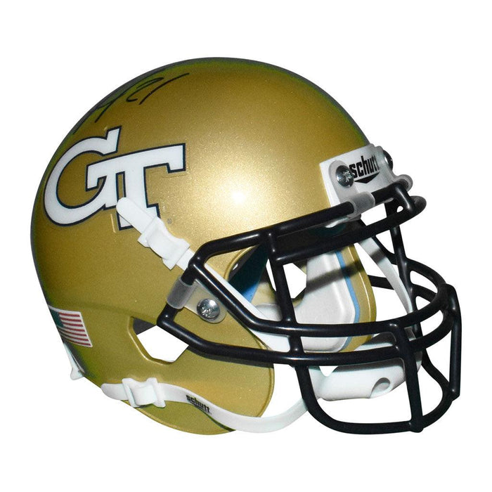 Calvin Johnson Signed Georgia Tech Yellow Jackets Mini Schutt Replica Gold Football Helmet (JSA) - RSA