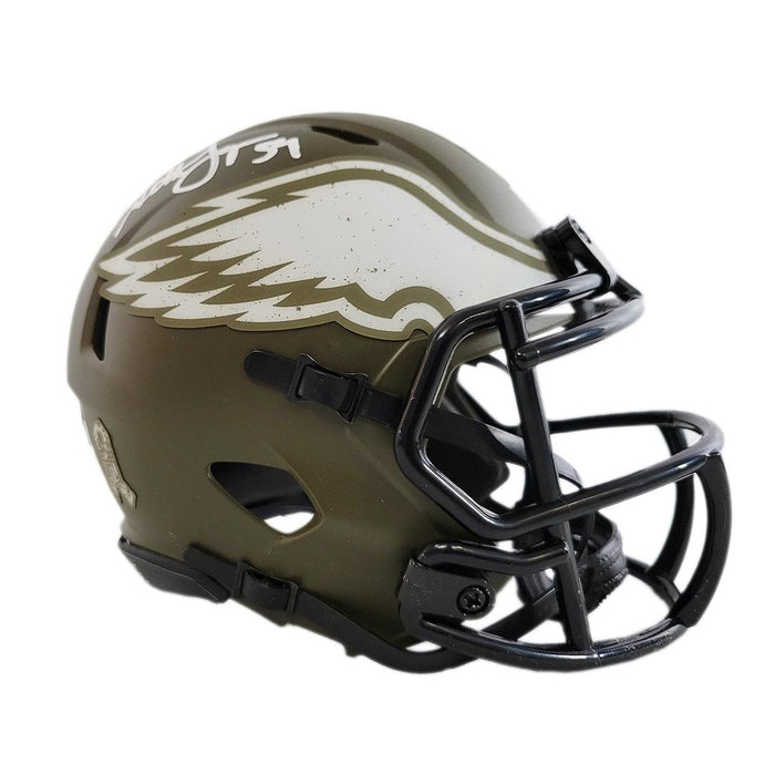 Seth Joyner Signed Philadelphia Eagles Salute to Service Speed Mini Replica Football Helmet (Beckett) - RSA