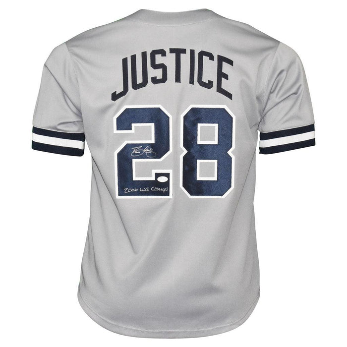 David Justice Signed 2000 WS Champs Inscription New York Grey Baseball  Jersey (JSA)