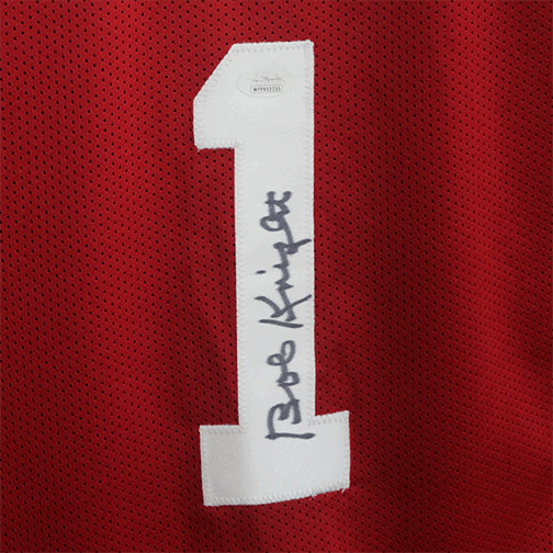 Bobby Knight Red Indiana College Style Autographed Basketball Jersey Red (JSA) - RSA