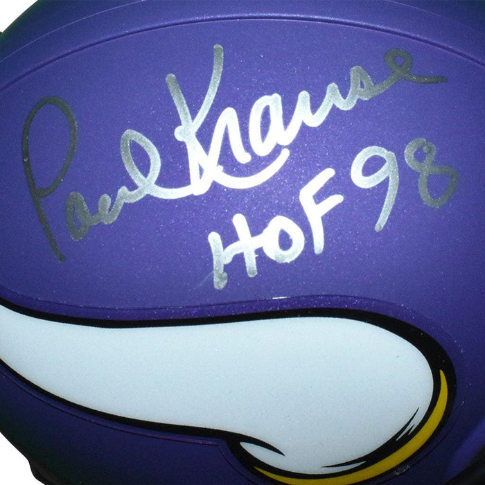 Paul Krause Signed HOF 98 Inscription Minnesota Vikings Mini Replica Purple Football Helmet (JSA) - RSA