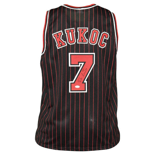 Toni Kukoc Signed Chicago Black Pinstripe Basketball Jersey (JSA) - RSA