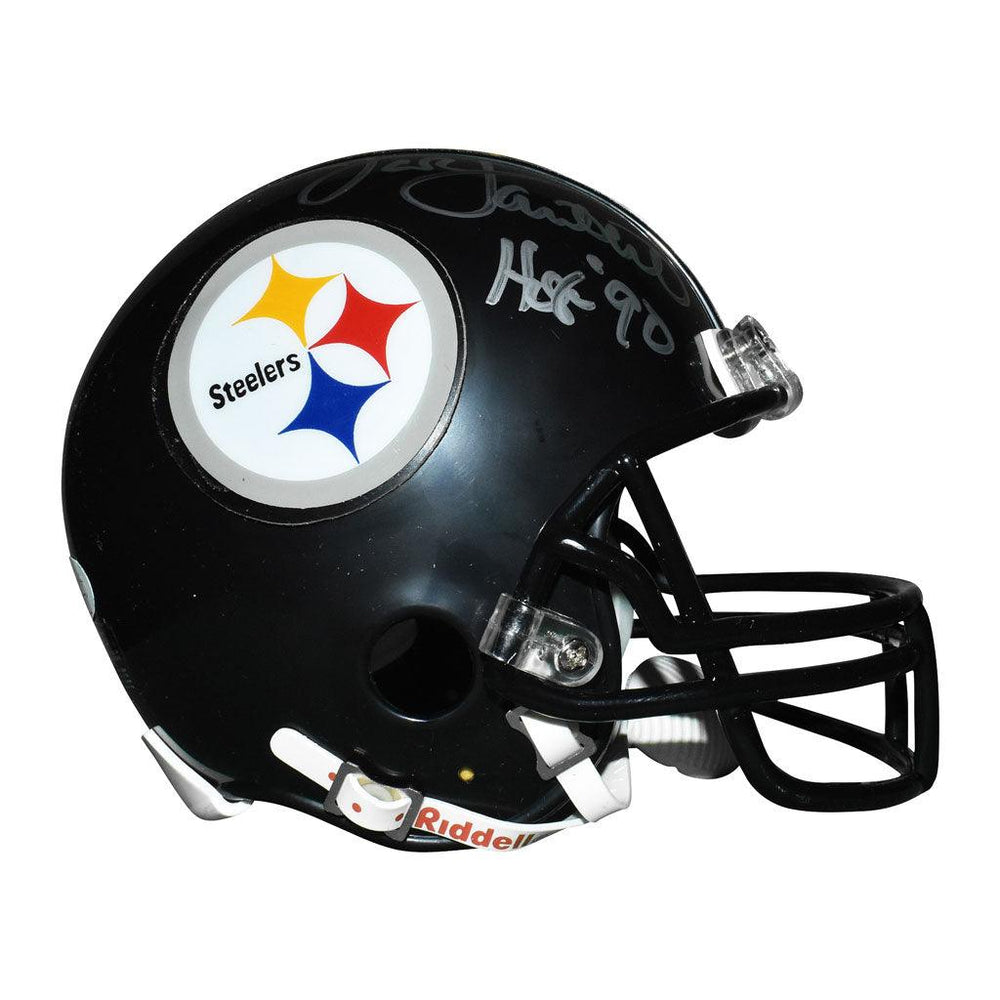 Jack Lambert Signed HOF 90 Inscription Pittsburgh Steelers Mini Replica Black Football Helmet (JSA) - RSA
