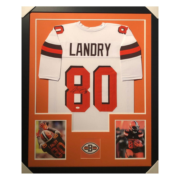 landry browns white autographed framed football jersey