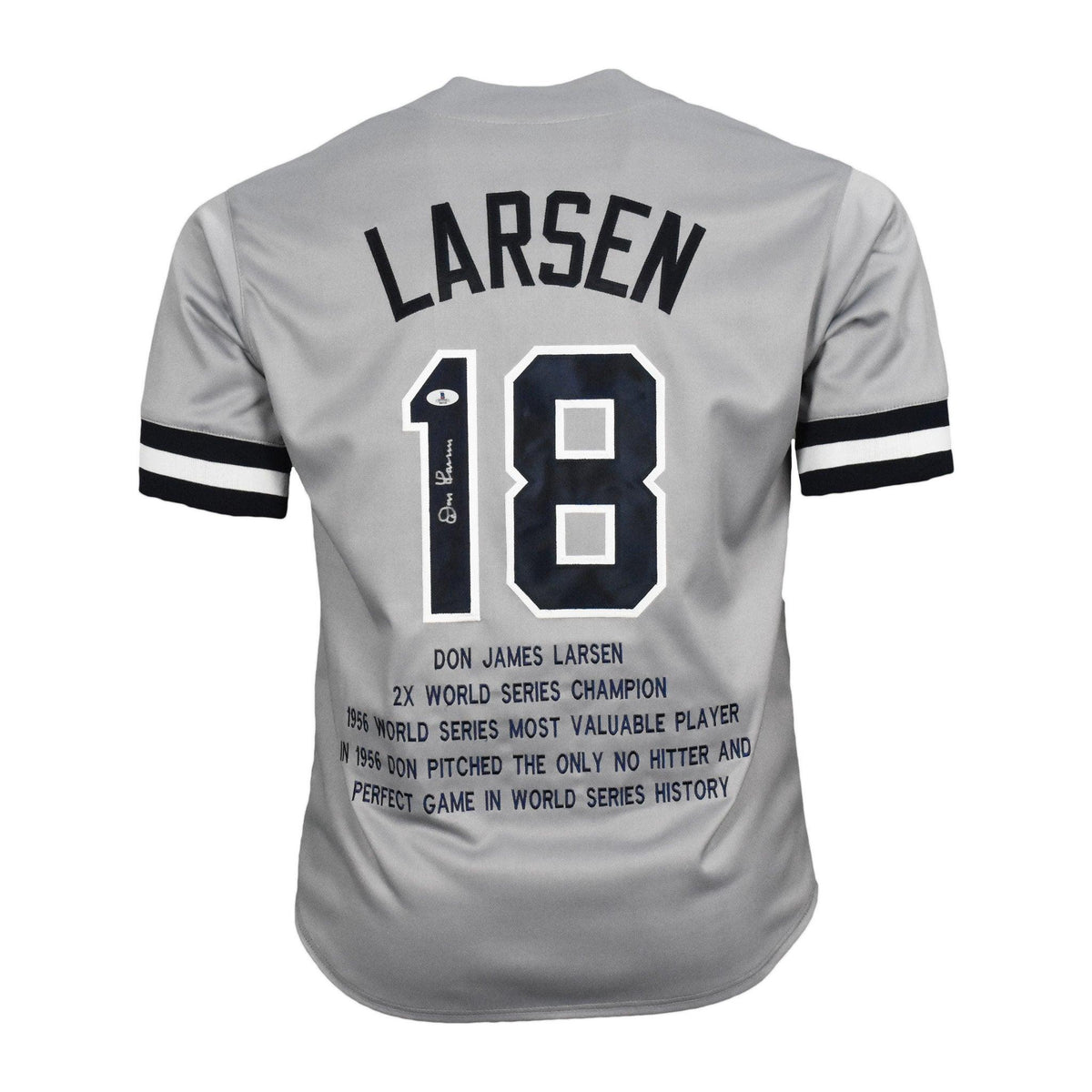 Don Larsen Signed Stats New York Grey Jersey (Beckett) — RSA