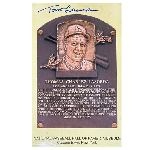 Tommy Lasorda Autographed HOF Plaque Card (JSA) - RSA