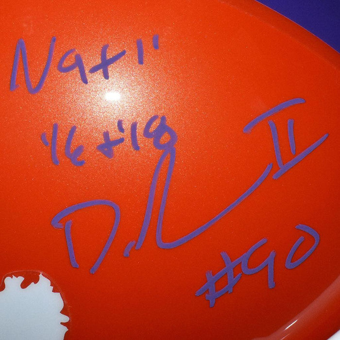 Dexter Lawrence Signed 16/18 Natl Champs Inscription Clemson Tigers Full-Size Schutt Replica Orange Football Helmet (JSA) - RSA