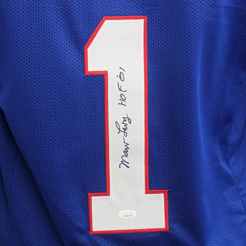 Marv Levy Buffalo Bills Autographed Football Jersey Blue (JSA) HOF Inscription - RSA
