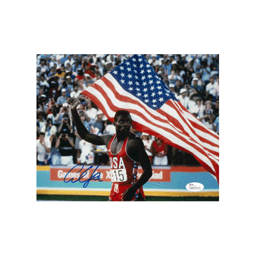 Carl Lewis Autographed 8 x 10 Olympic Photo (JSA)Flag Pose - RSA