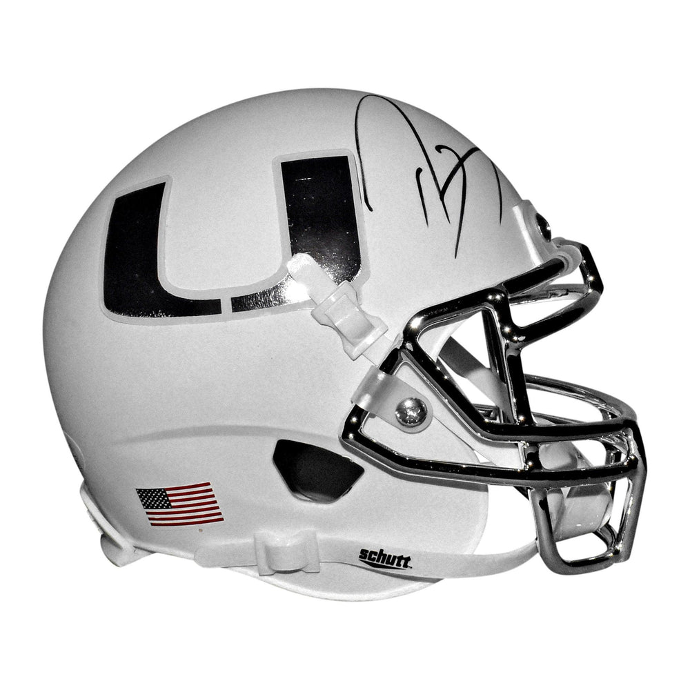 Ray Lewis Signed Miami Hurricanes Mini Schutt Replica Chrome Football Helmet (JSA) - RSA