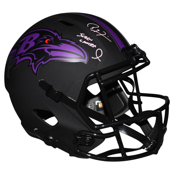 Ray Lewis Signed Screw Cancer Inscription Baltimore Ravens Eclipse Speed Full-Size Replica Football Helmet (JSA) - RSA