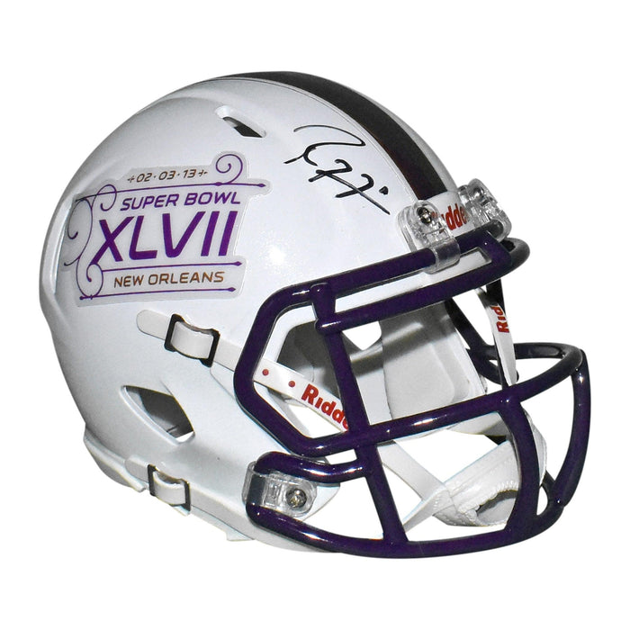 Ray Lewis Signed Super Bowl XLVII Speed Mini Replica White Football Helmet (JSA) - RSA