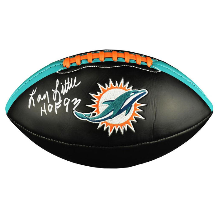 Larry Little Signed HOF 93 Inscription Miami Dolphins Official NFL Team Logo Black Football (PSA) - RSA