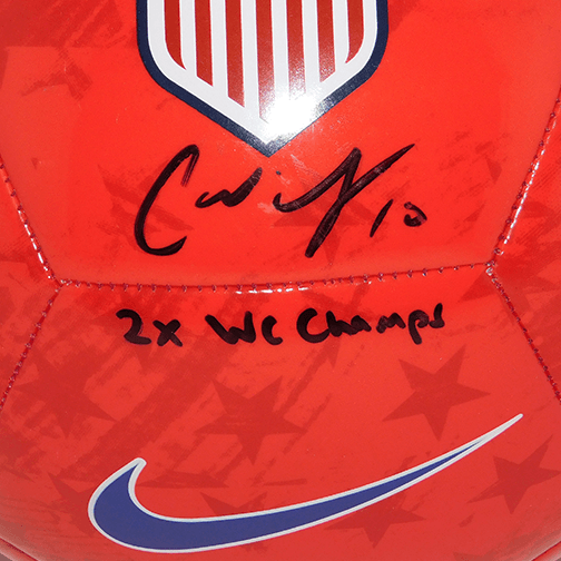 Carli Lloyd Autographed USA Red Soccer Ball Inscribed 2X WC Champs JSA - RSA