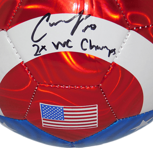 Carli Lloyd Autographed USA Flag Soccer Ball Inscribed 2X WC Champs JSA - RSA