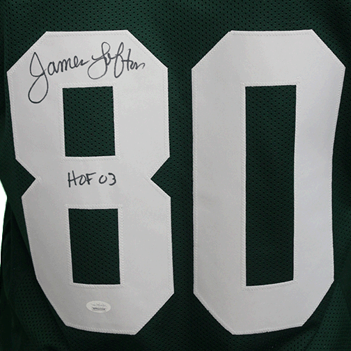 James Lofton Autographed Pro Style Football Jersey Green (JSA) - RSA