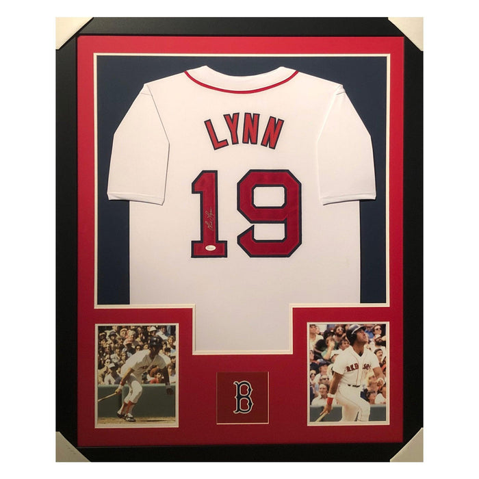 lynn red sox white autographed framed baseball jersey