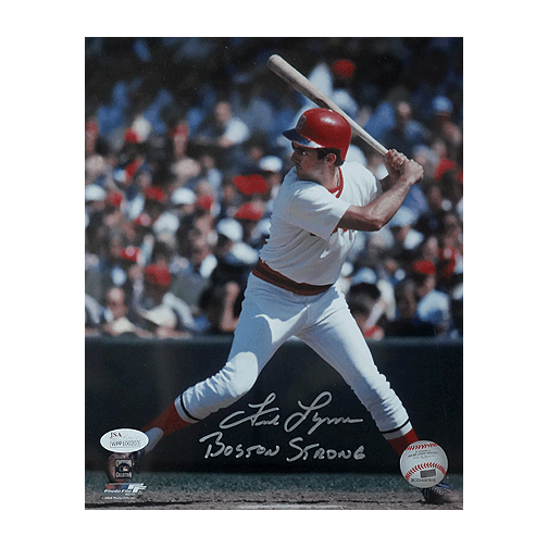 Fred Lynn Signed Boston Strong Red Sox At Bat 8x10 Photo (JSA) - RSA