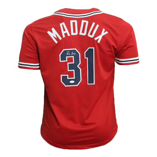 Greg Maddux Autographed Atlanta Limited Edition Pro Style Baseball Jersey Red (JSA) - RSA