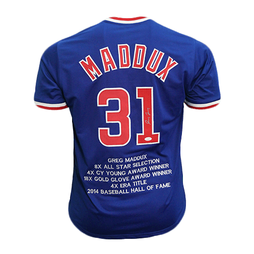 Greg Maddux Autographed Chicago Limited Edition STATS Pro Style Baseball Jersey Blue (JSA) - RSA
