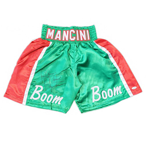 Ray "Boom Boom" Mancini Signed Green Boxing Trunks (JSA) - RSA
