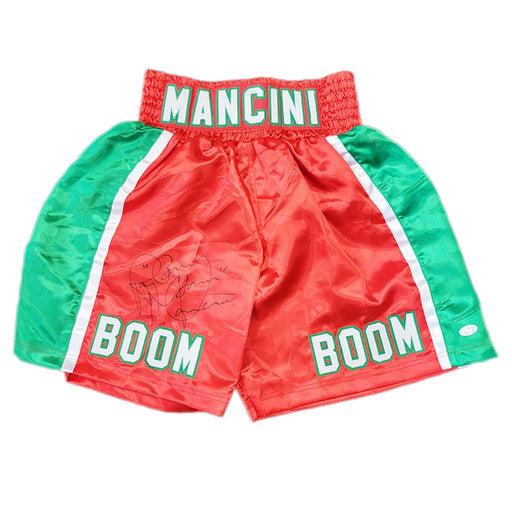 Ray "Boom Boom" Mancini Signed Red Boxing Trunks (JSA) - RSA