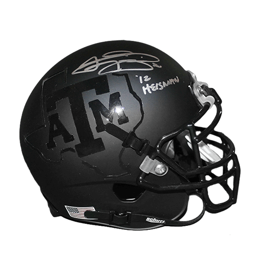 Johnny Manziel Texas A & M Autographed Football Mini Helmet Black Out (JSA) Heisman Inscription Included - RSA